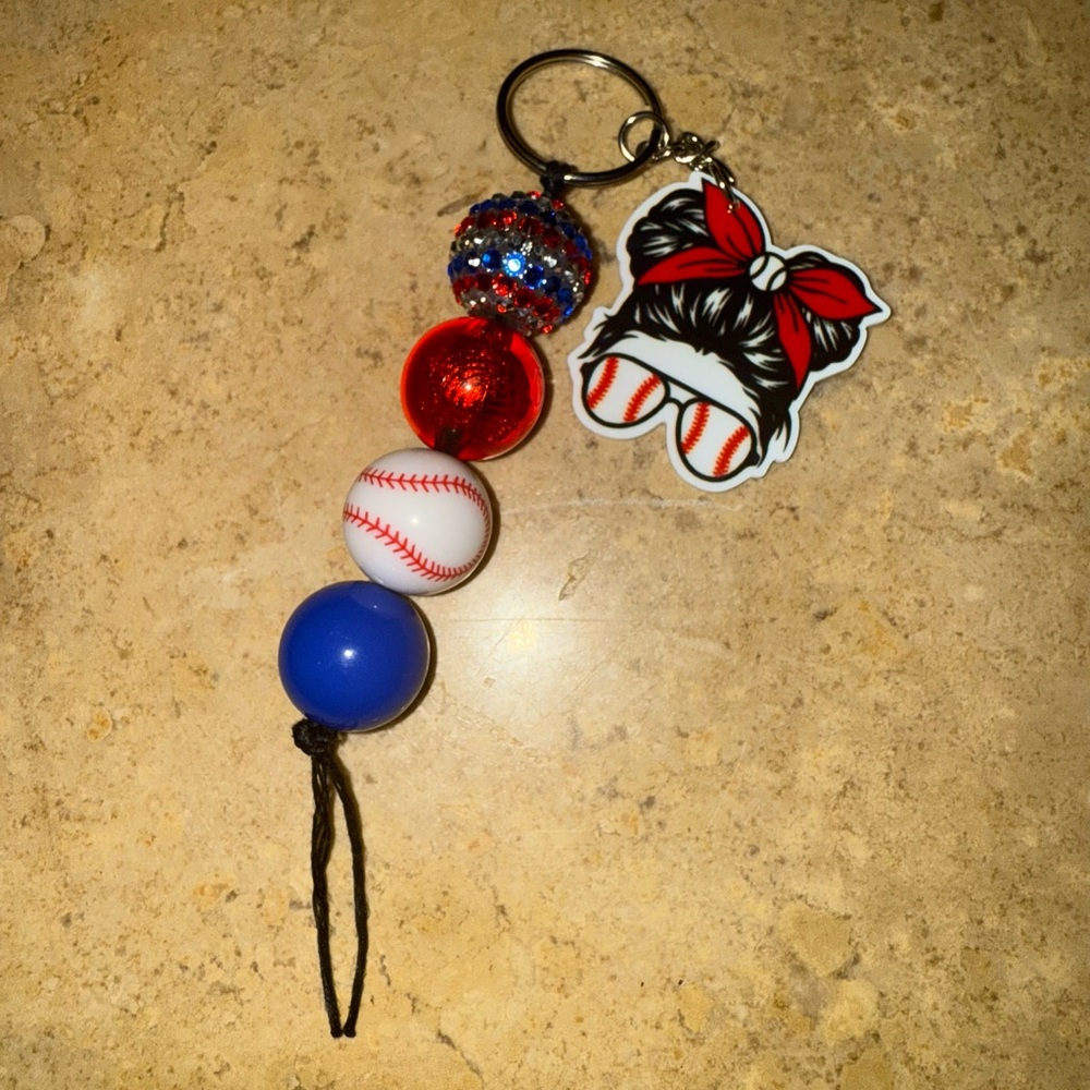 Red and Blue Baseball Keychain